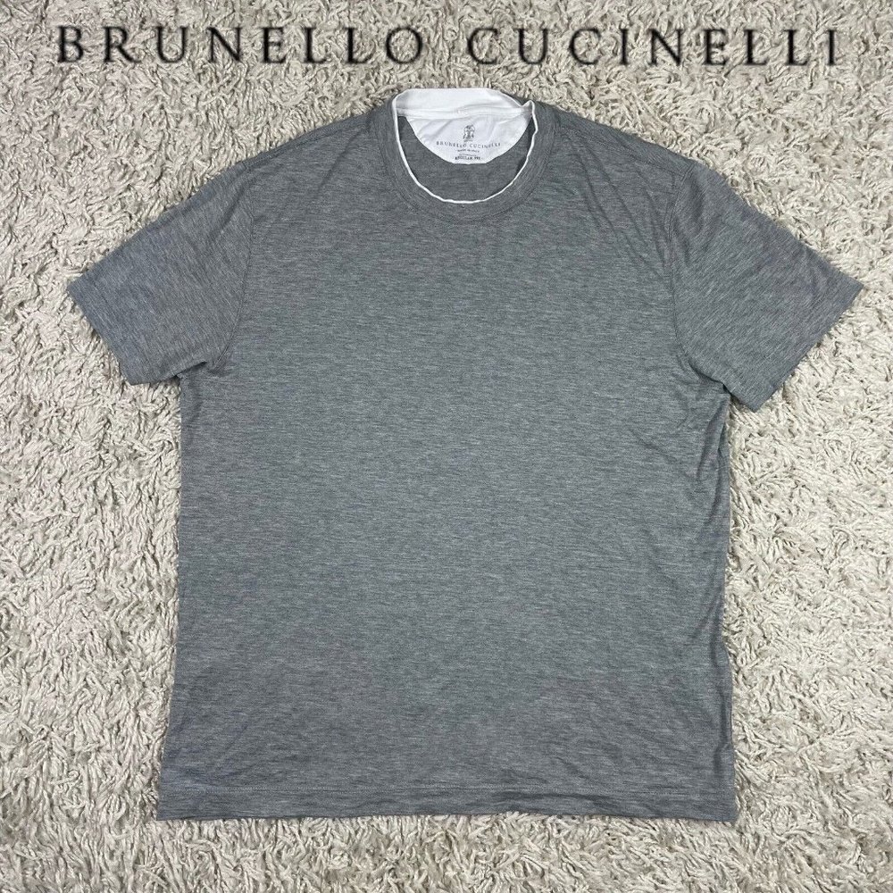 Brunello Cucinelli Men’s Gray Silk Cotton Blend Short Sleeve T Shirt 52 Large